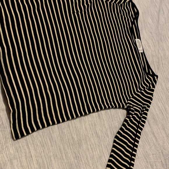 ZARA Black Creme Striped Boatneck T-Shirt Sz Small - Picture 2 of 5